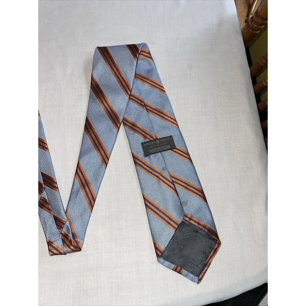 Robert Talbott Men’s Dress Tie Size 58” Blue Orange Striped Silk Business Formal